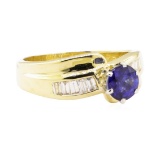 1.32 ctw Blue Sapphire and Diamond Ring - 14KT Yellow Gold