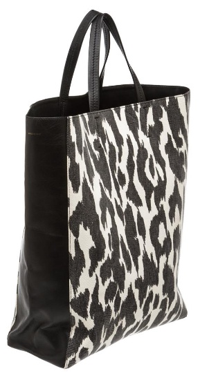 Celine Leopard Printed Jute Vertical Cabas Tote Bag