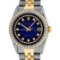 Rolex Mens 2 Tone 14K Blue Vignette String Diamond Lugs Datejust Wristwatch