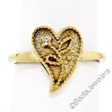 Vintage 14kt Yellow Gold Twisted Wire Heart Ring w/ Single Cut Diamond