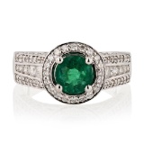 0.95 ctw Emerald and 1.13 ctw Diamond 14K White Gold Ring