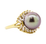 0.64 ctw Diamond and Pearl Ring - 18KT Yellow Gold