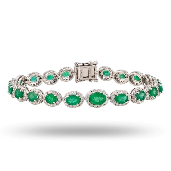 7.50 ctw Emerald and 2.42 ctw Diamond 18K White Gold Bracelet