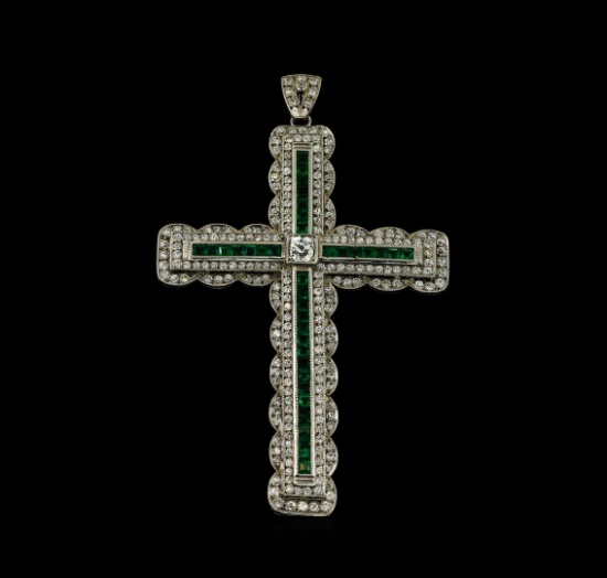 1.52 ctw Emerald and Diamond Pendant - Platinum