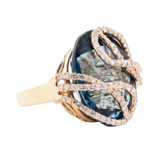 44.60 ctw London Blue Topaz And Diamond Ring - 14KT Rose Gold