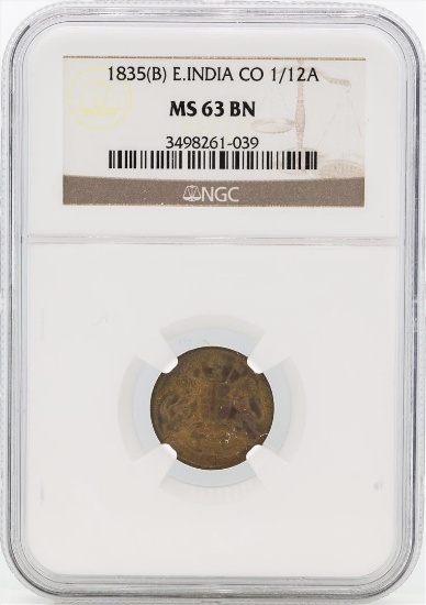 1835(B) East India Co. 1/12 Anna Coin NGC MS63BN