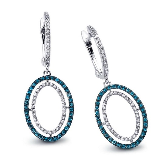 14k White Gold  0.56CTW Diamond and Blue Diamonds Earrings