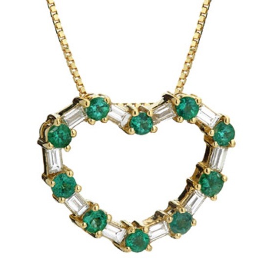 14k White Gold 0.89CTW Emerald and Diamond Pendant, (VS2-SI1/G-H)