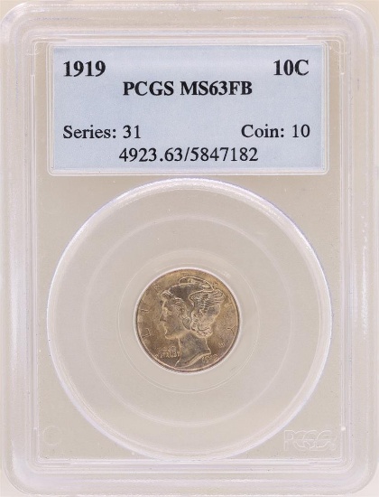 1919 Mercury Dime Coin PCGS MS63FB