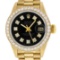 Rolex Ladies 18K Yellow Black 1 ctw Diamond President Wristwatch With Rolex Box