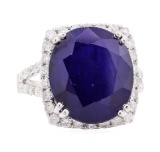15.10 ctw Sapphire and Diamond Ring - 14KT White Gold