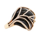 1.12 ctw Diamond and Black Coral Ring - 14KT Rose Gold