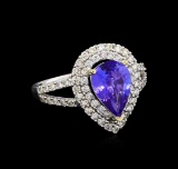 1.70 ctw Tanzanite and Diamond Ring - 18KT White Gold