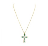 5.45 ctw Emerald and Diamond Pendant with Chain - 14KT Yellow And White Gold