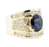 3.29 ctw Blue Sapphire And Diamond Ring - 14KT Yellow Gold