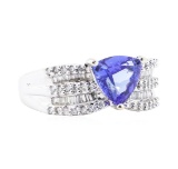 2.54 ctw Tanzanite And Diamond Wide Band - 14KT White Gold