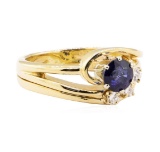 0.78 ctw Blue Sapphire and Diamond Ring - 14KT Yellow Gold