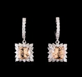 2.74 ctw Morganite and Diamond Earrings - 14KT White Gold