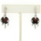 14k White Gold 11.2 ctw Round Garnet Dangle Earrings w/ Brilliant Diamond Accent