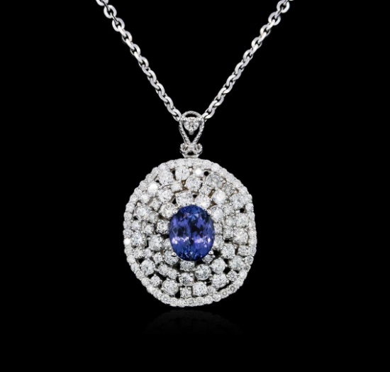 14KT White Gold 3.57 ctw Tanzanite and Diamond Pendant With Chain