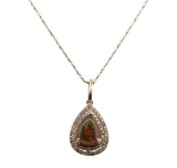 2.36 ctw Opal and Diamond Pendant With Chain - 14KT Yellow Gold