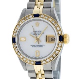 Rolex Ladies 2 Tone 14K MOP & Sapphire Diamond Datejust Wriswatch