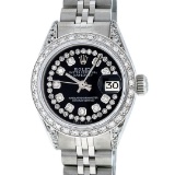 Rolex Ladies Stainless Steel 26MM Black Diamond Lugs Datejust Wristwatch