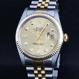 Rolex Mens 2 Tone 14K Champagne Diamond 36MM Datejust Wristwatch