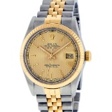 Rolex Mens 2 Tone 14K Champagne Tapestry Index 36MM Datejust Wristwatch