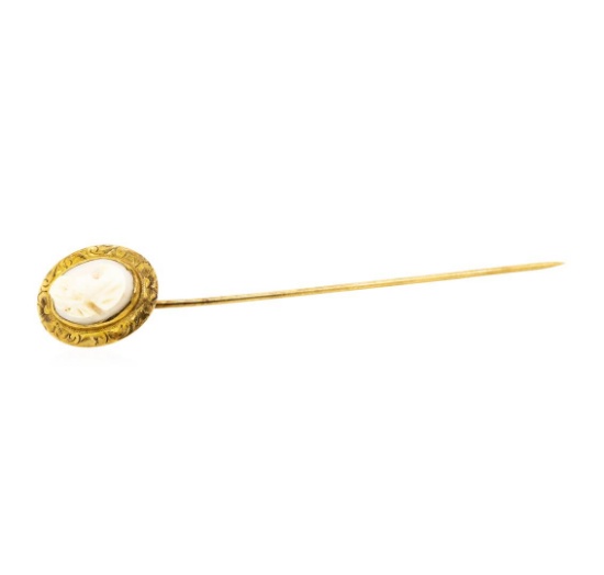 Conch Shell Cameo Stick Pin - 10KT Yellow Gold