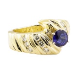 1.20 ctw Blue Sapphire And Diamond Ring - 14KT Yellow Gold