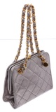 Chanel Metallic Silver Vintage Mini Quilted Lambskin Leather Kiss Lock Shoulder
