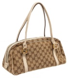 Gucci Beige GG Canvas Leather Double Handle Shoulder Bag