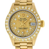 Rolex Ladies 18K Yellow Champagne String Diamond President Wristwatch With Rolex