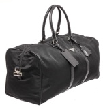 Prada Black Nylon Saffiano Leather Double Handle Duffel Travel Bag