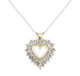 1.30 ctw Diamond Heart Shaped Pendant with Chain - 14KT Yellow and White Gold