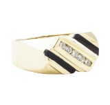 0.25 ctw Diamond Ring with Inlaid Black Onyx - 14KT Yellow Gold