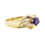 0.93 ctw Blue Sapphire and Diamond Ring Set - 14KT Yellow Gold
