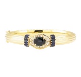 5.26 ctw Blue Sapphire Bangle Bracelet - 14KT Yellow Gold