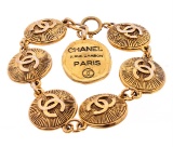 Chanel Vintage Gold CC Rue Cambon Coin Medallion Charm Bracelet
