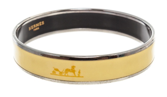 Hermes Yellow Narrow Caleche Bangle Bracelet