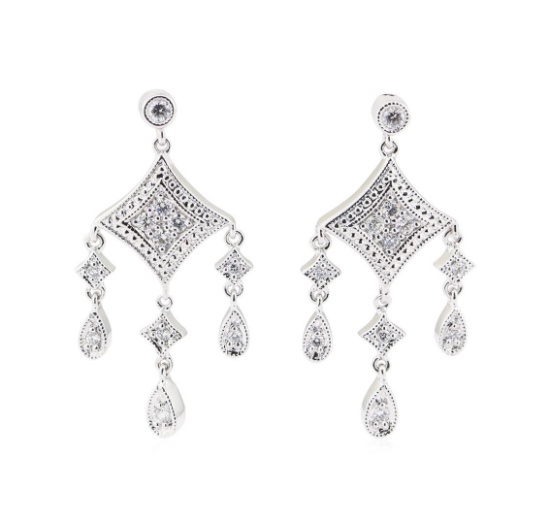 0.25 ctw Diamond Dangle Earrings - 14KT White Gold