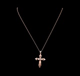 0.18 ctw Diamond Cross Pendant With Chain - 14KT Rose Gold