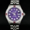 Rolex Ladies Stainless Steel Purple Diamond & 18K Gold Ruby Bezel Datejust