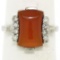 Antique 10K White Gold Carnelian Solitaire Ring w/ .22 ctw Round Diamond Accents