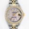 Rolex Ladies 2 Tone 18K Gold Bezel Pink MOP Baguette Diamond Datejust Wristwatch