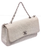Chanel White Stitched Leather Single Flap Bag