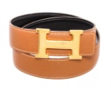 Hermes Brown Black Reversible Leather Belt Gold-Plated H Buckle 70