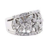 1.38 ctw Diamond Wide Band Floral Ring - 14KT White Gold