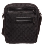 Gucci Black Canvas Leather GG Crossbody Messenger Bag